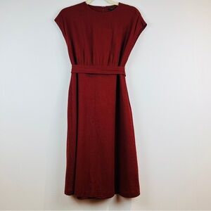 Ann Taylor Elegant Maroon Below Knee Dress with Strap Around Waist